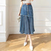 Women's knee length jean skirts with mesh detail
