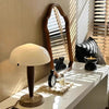 Mid Century Walnut Marble Table Lamp with Opal Glass