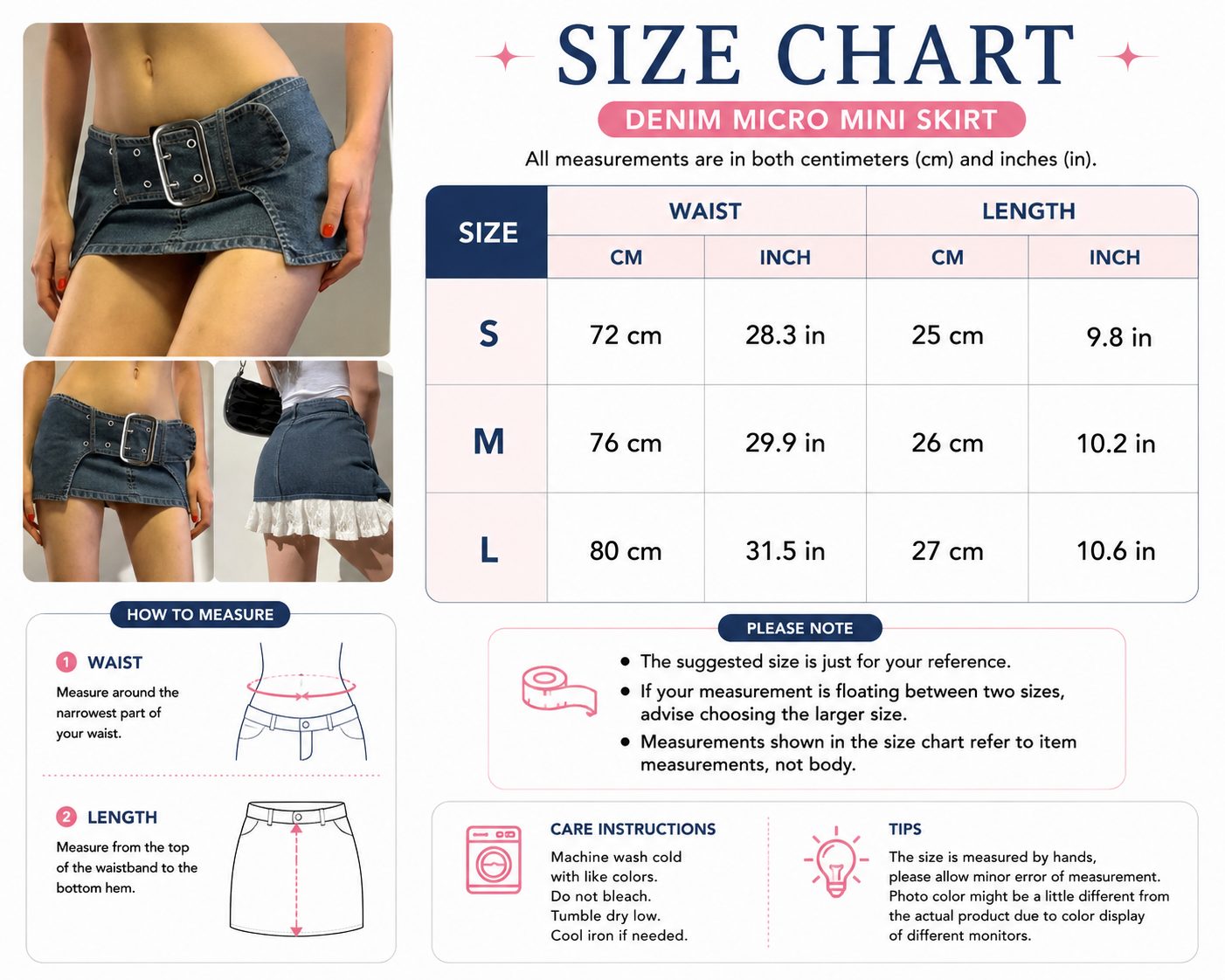 Mini denim skirt belted low waist