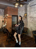 Black Leather Blazer Women Lapel Collar Single Button Shirt Jacket