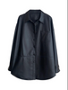 Genuine Leather Shirt Women Black Straight Fit Button Up Jacket