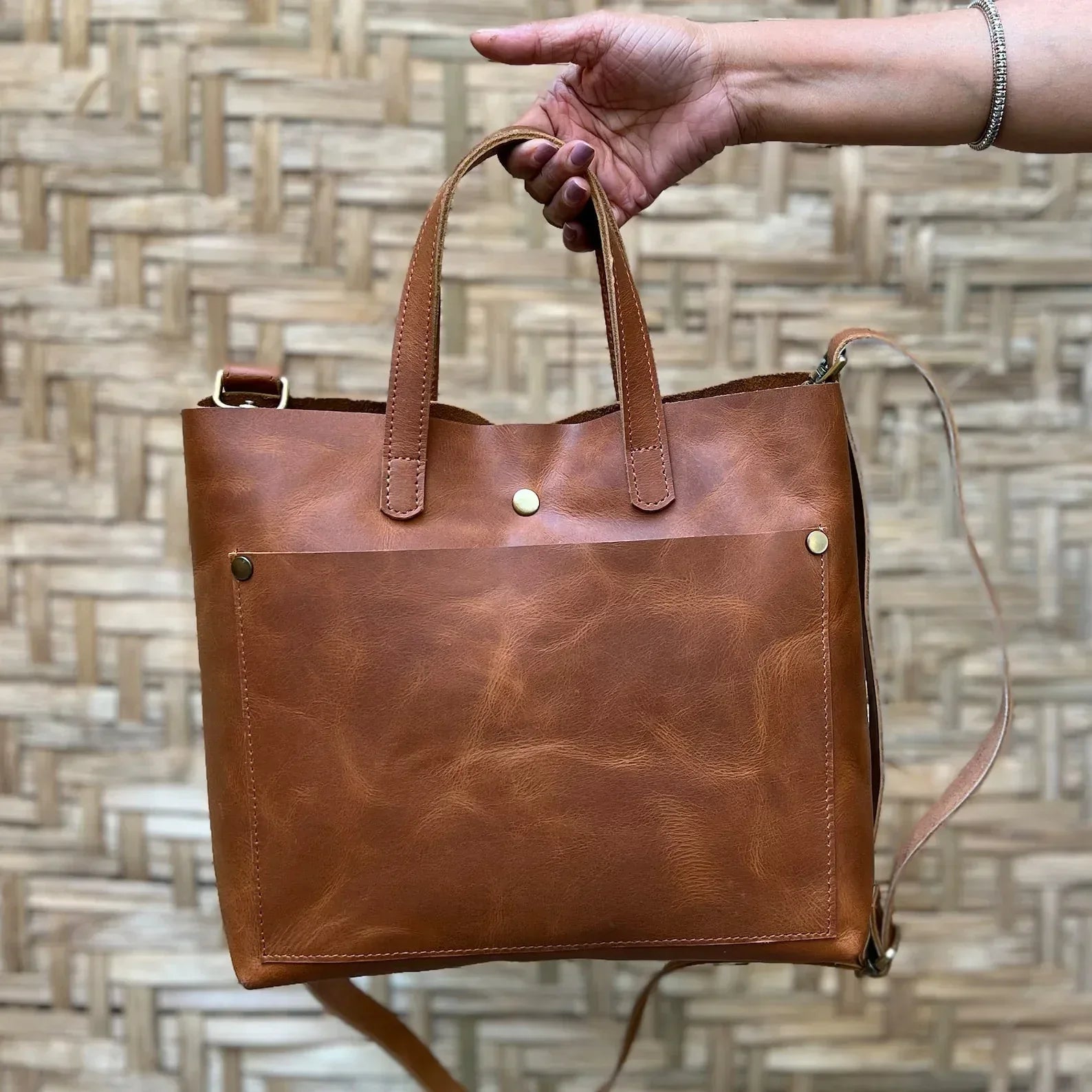 Minimalist leather tote bag for women work handbag