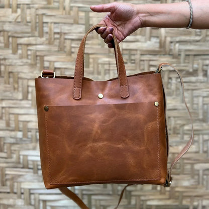 Minimalist leather tote bag for women work handbag