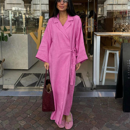 Pink cotton tie waist maxi dress