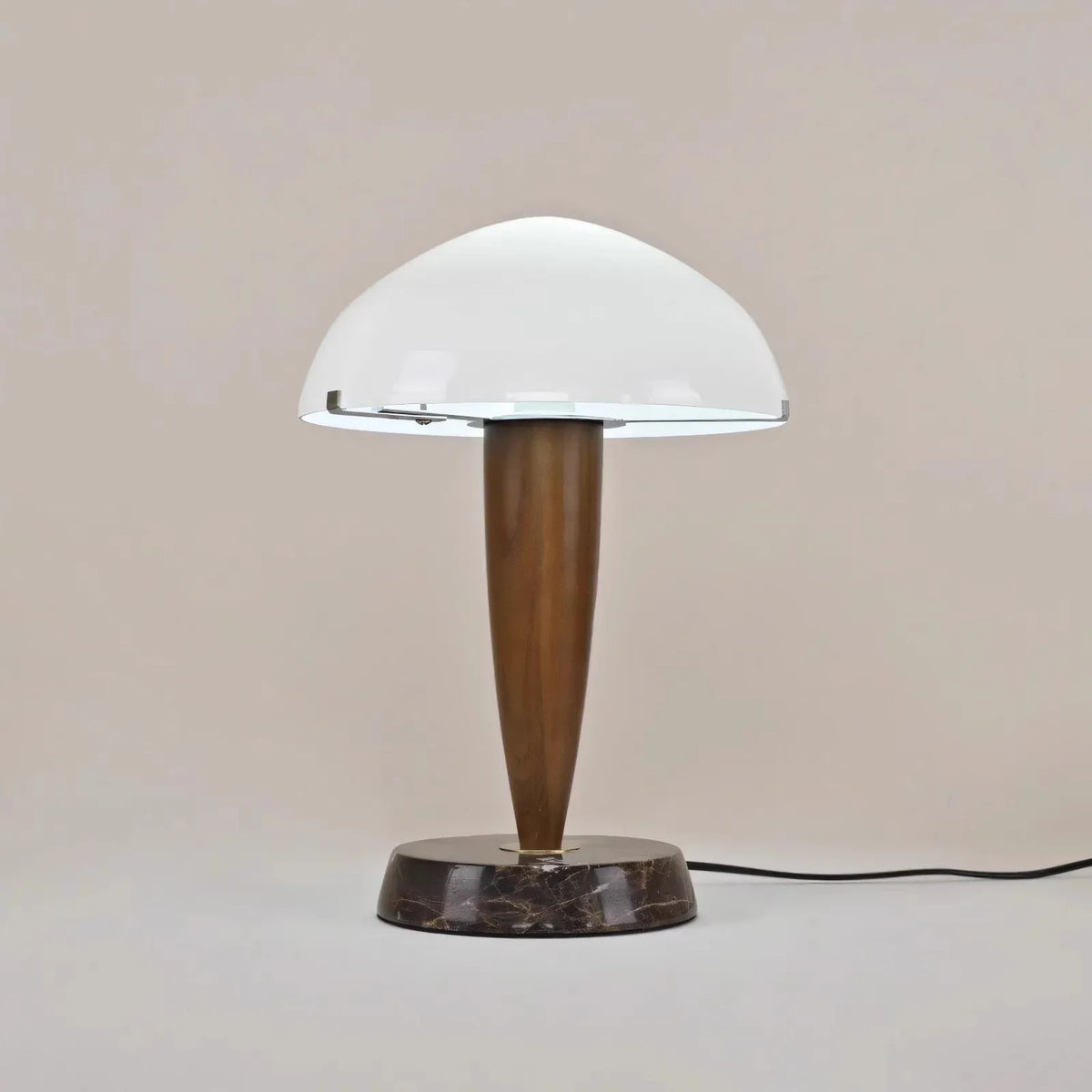 Mid Century Walnut Marble Table Lamp with Opal Glass