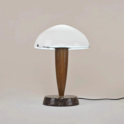 Mid Century Walnut Marble Table Lamp with Opal Glass