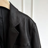 Black Leather Blazer Women Lapel Collar Single Button Shirt Jacket