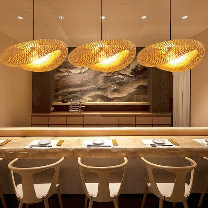 Bamboo Pendant Modern Rattan Chandelier Woven Oval