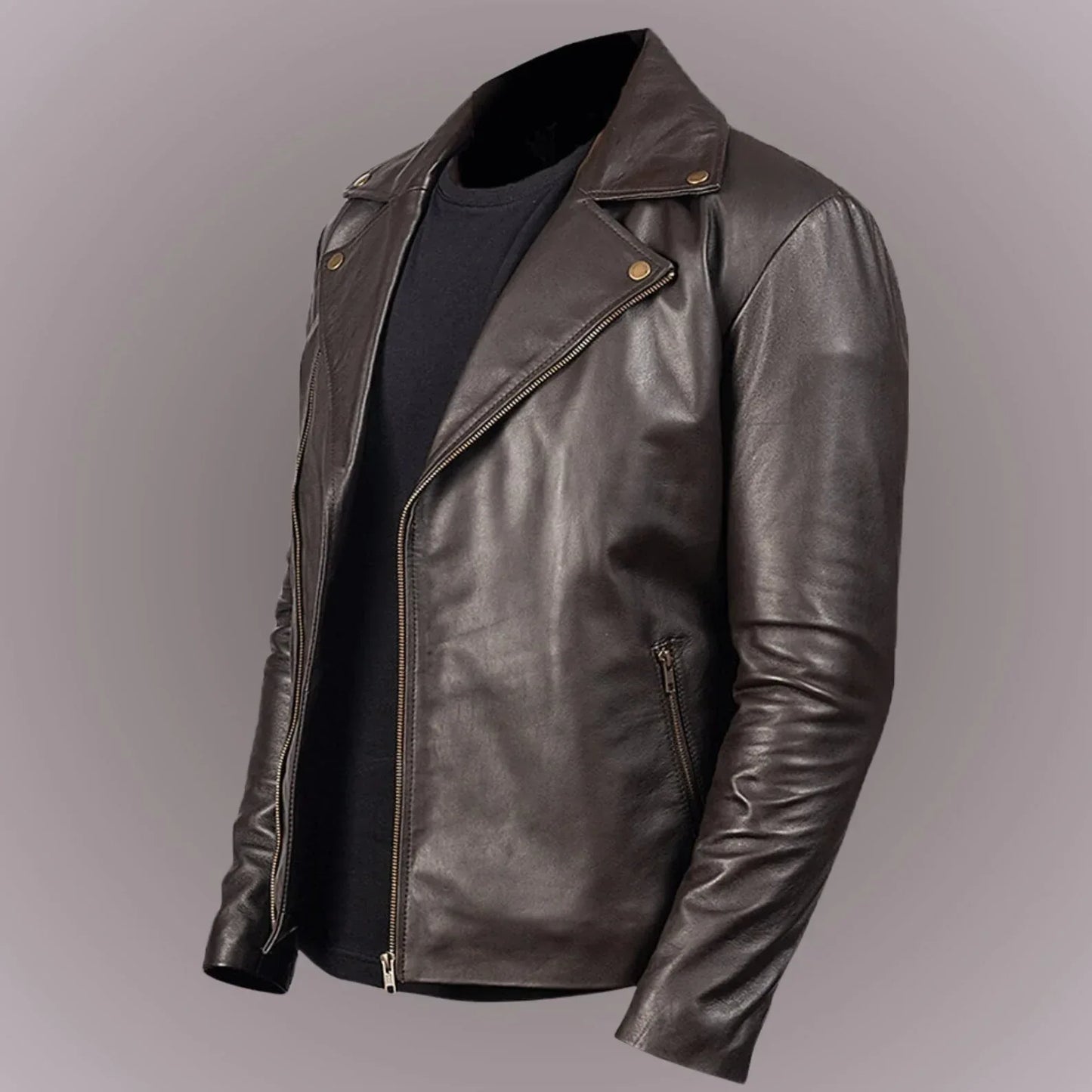 mens leather riding jacket slim fit biker motorcycle style