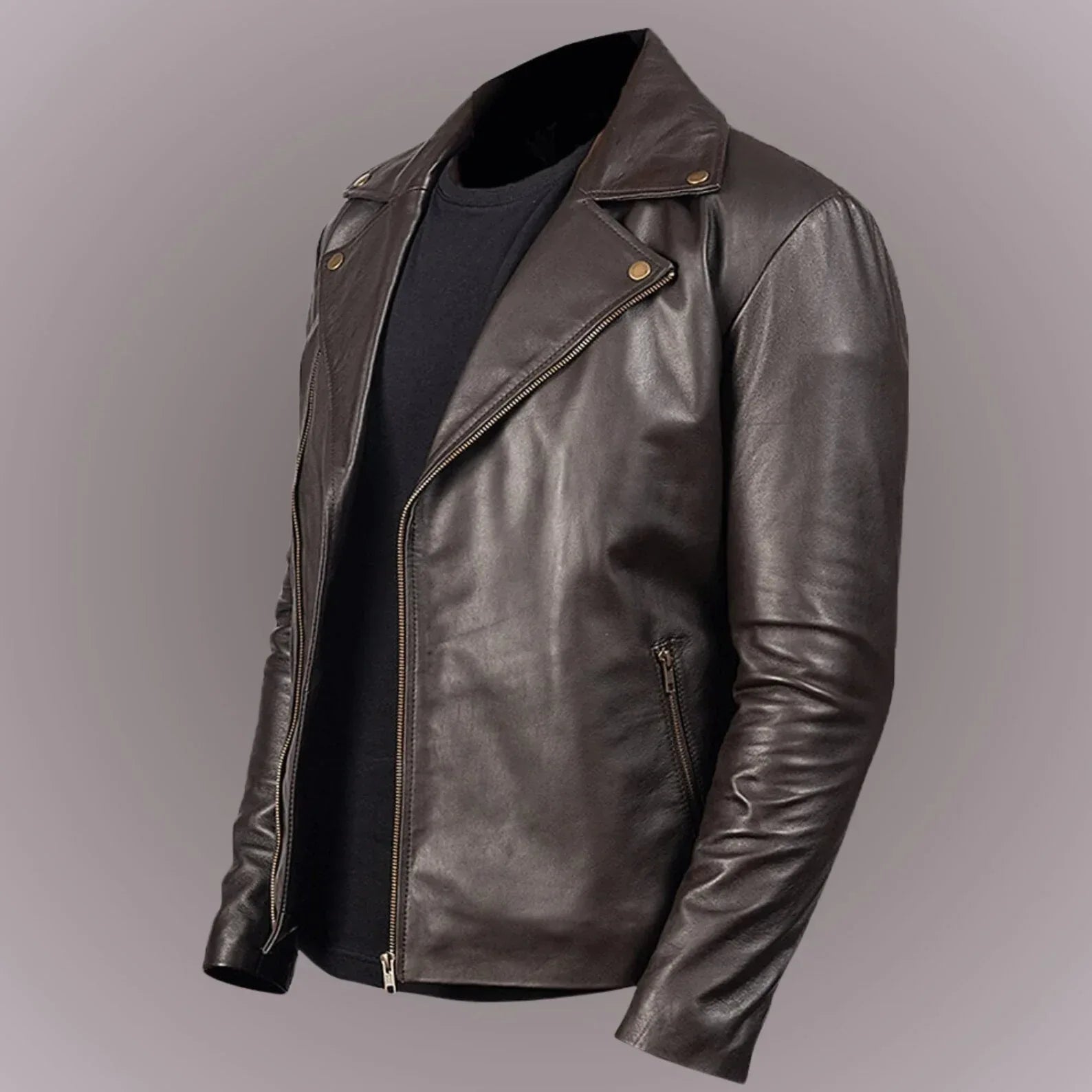 mens leather riding jacket slim fit biker motorcycle style