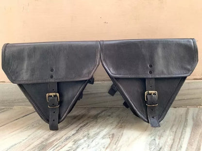 Leather Pannier Bags for Motorcycle with Buckle Straps