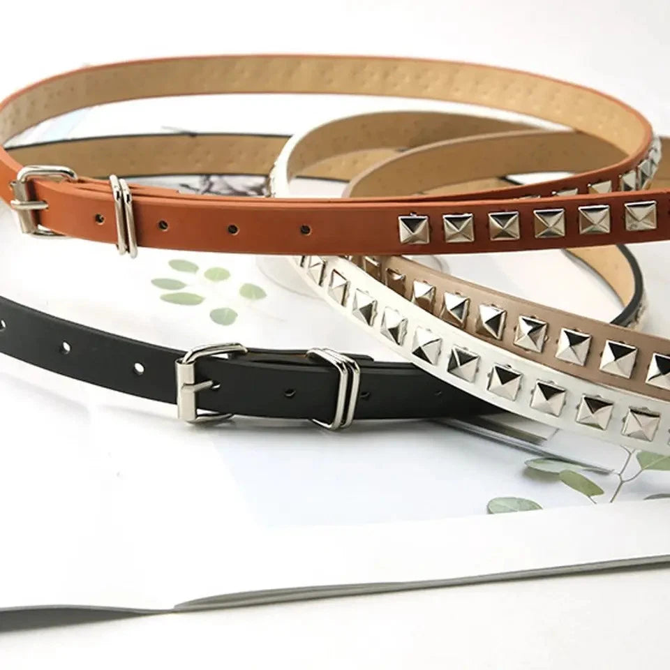 Women faux leather belt with metal studs
