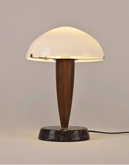 Mid Century Walnut Marble Table Lamp with Opal Glass
