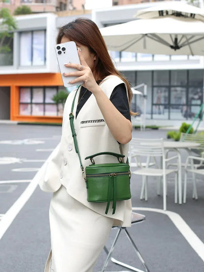 Women’s Leather Box Crossbody Bag with Top Handle