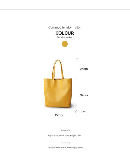 Large Leather Tote Bag for Women in Mustard Yellow with Pouch vertical (27 × 11 × 32 cm) tall