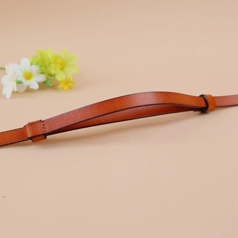 Women’s Skinny Leather Waist Belt with Gold Clasp
