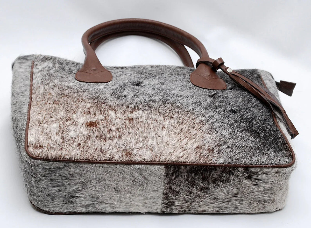 Cowhide Tote Bag with Speckled Hair-On Hide and Leather Handles