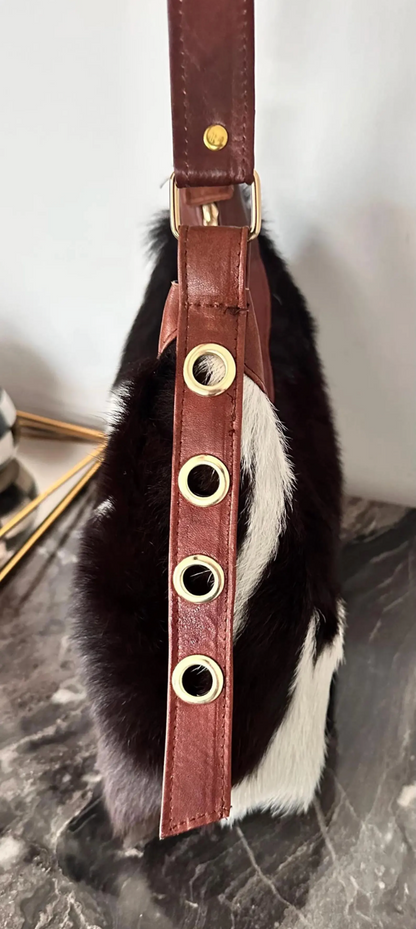 Hair on cowhide shoulder bag leather western purse