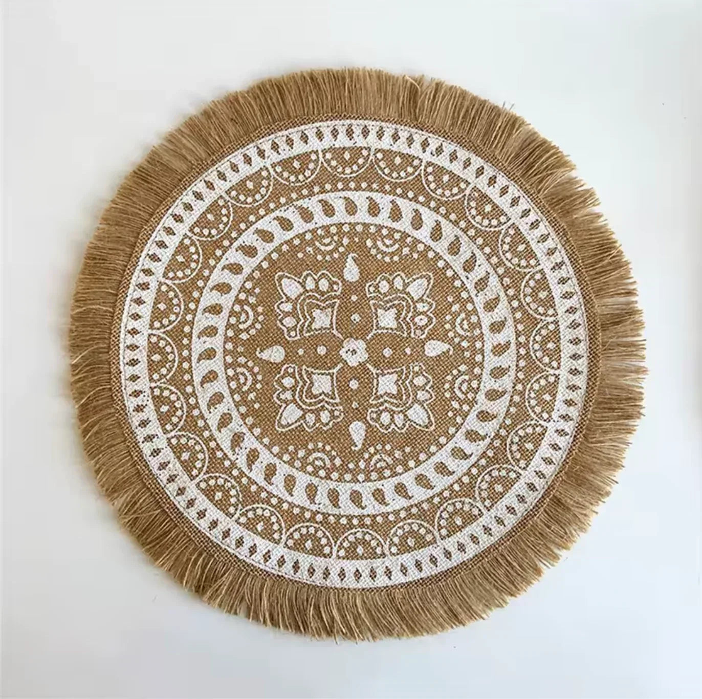 Vintage Round Placemats with Fringe and Mandala Pattern 6