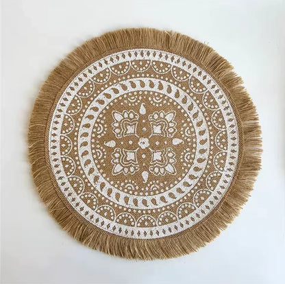 Vintage Round Placemats with Fringe and Mandala Pattern 6