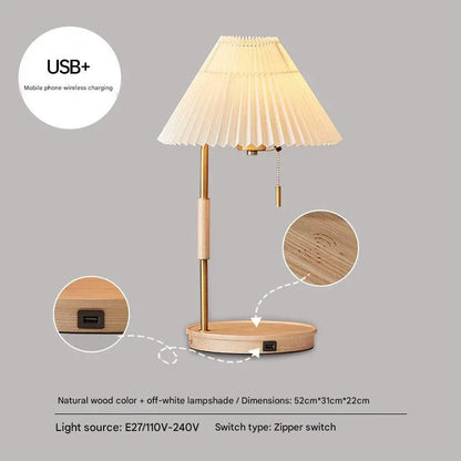 Nordic scandi wooden wireless charging table lamp Natural wood off-white lampshade (wireless charging)