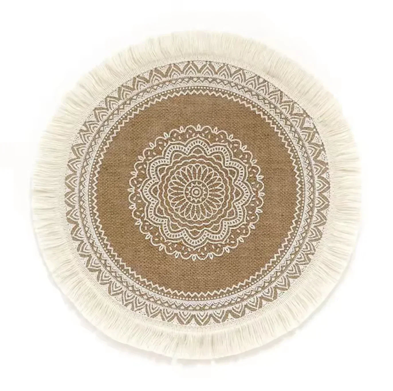 Vintage Round Placemats with Fringe and Mandala Pattern 2