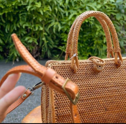 Handwoven Rattan Handbag with Top Handles