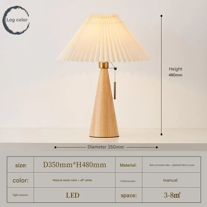 Japanese pleated wooden fabric led table lamp Natural wood color + white lampshade 110V-120V For US CA