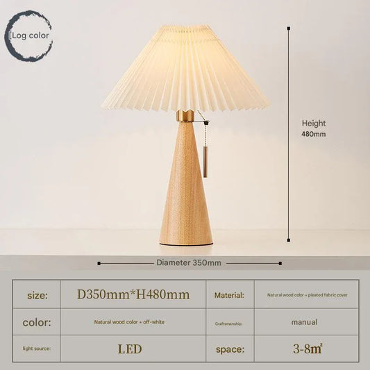 Japanese pleated wooden fabric led table lamp Natural wood color + white lampshade 110V-120V For US CA