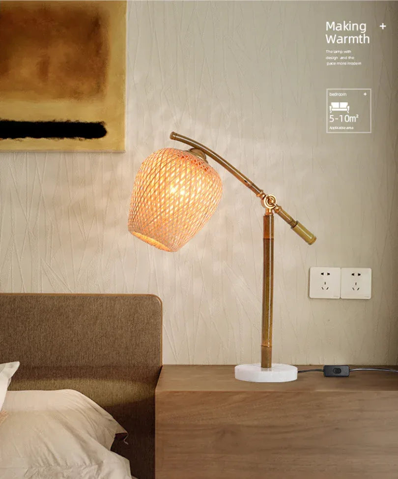 Bamboo Rattan Nordic Table Lamp With Woven Shade