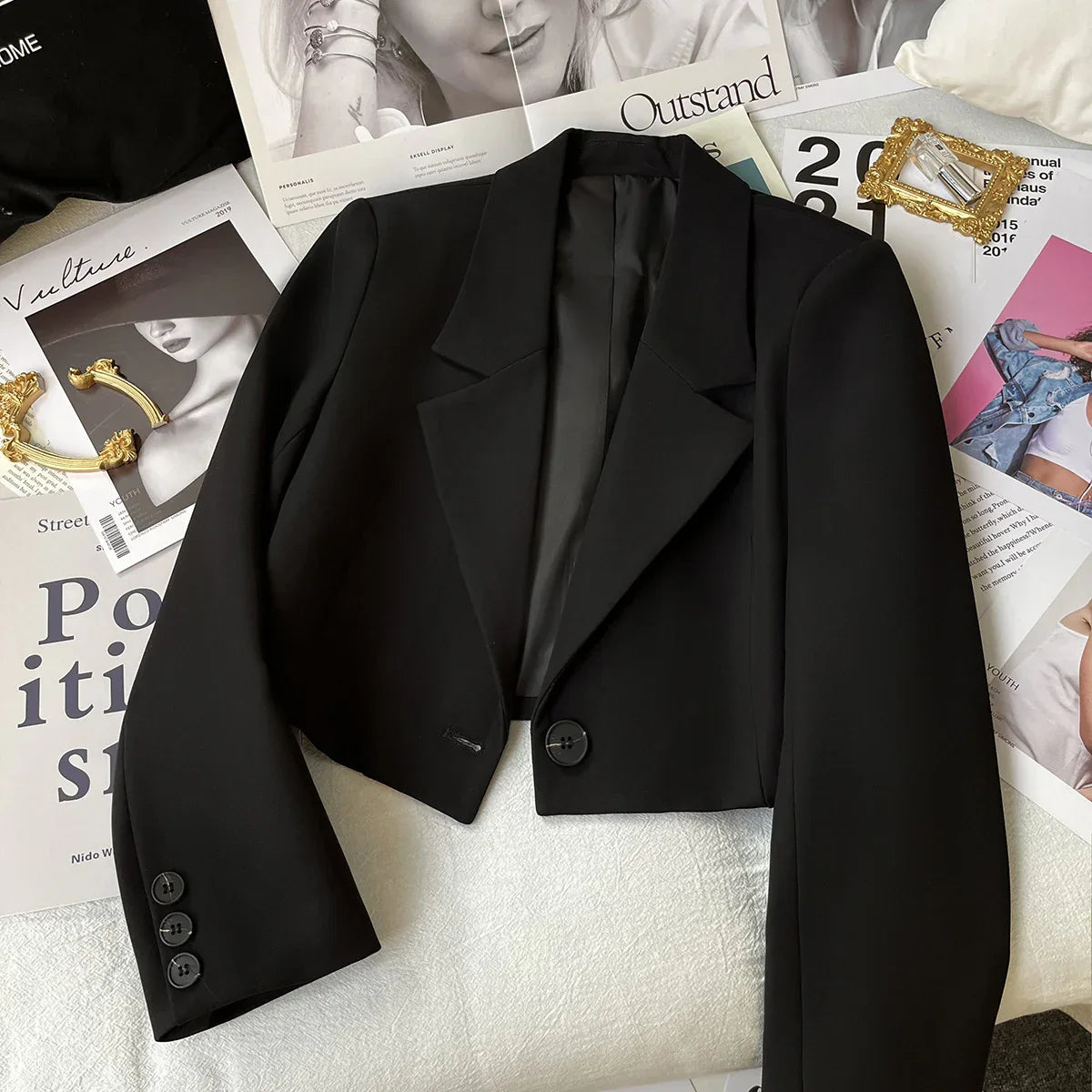 Women's Cropped Blazer with Single Button Front