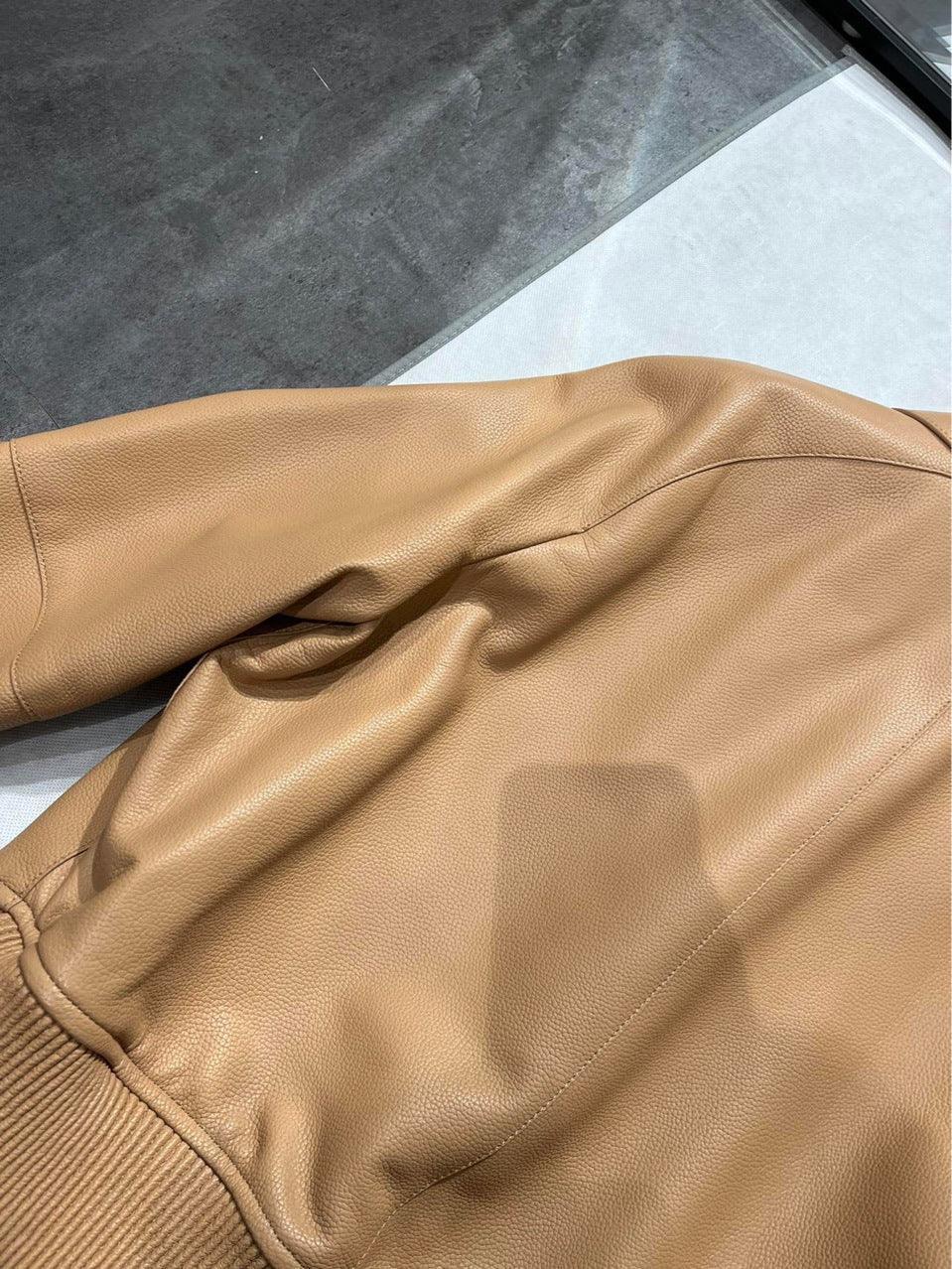 Women Genuine Cropped Leather Bomber Jacket