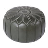 Round Faux Leather Pouf Ottoman Cover with Pumpkin Stitching