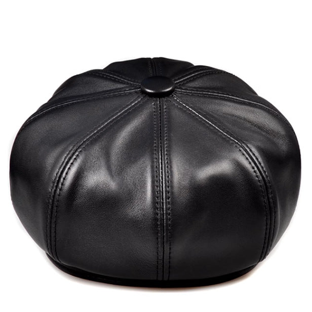 Women’s Genuine Leather Newsboy Cap with Short Brim