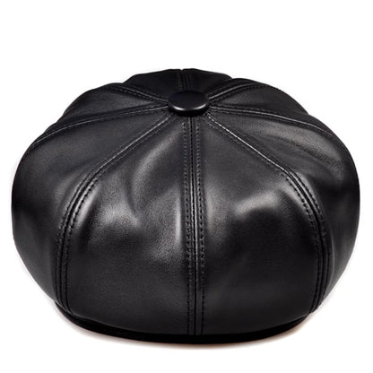 Women’s Genuine Leather Newsboy Cap with Short Brim