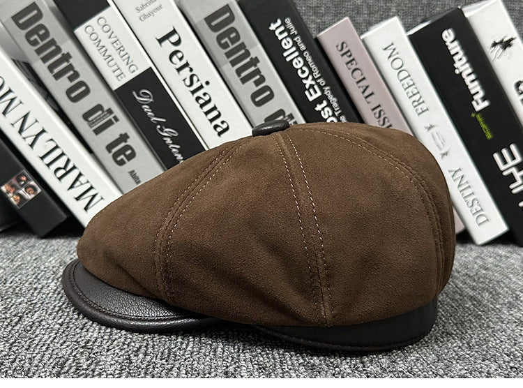 Leather newsboy cap for men vintage baker boy hat