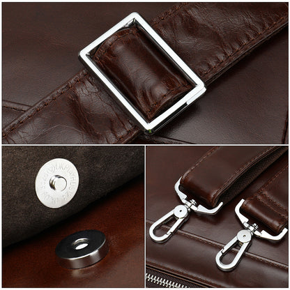 Genuine Leather Office Briefcase Bag with Suitcase Sleeve