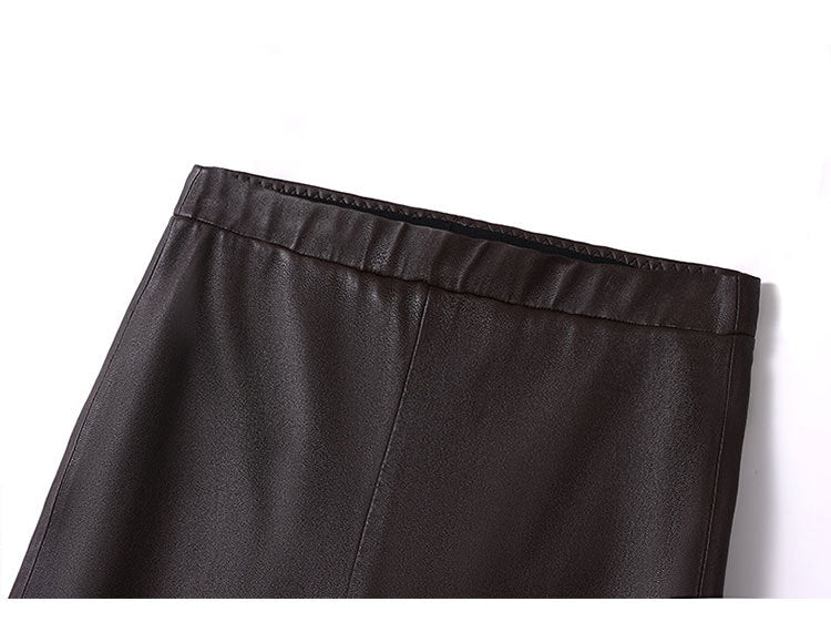 Women’s Brown Stretch Leather Pants High Waisted
