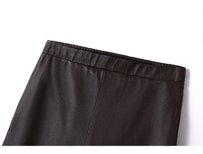 Women’s Brown Stretch Leather Pants High Waisted