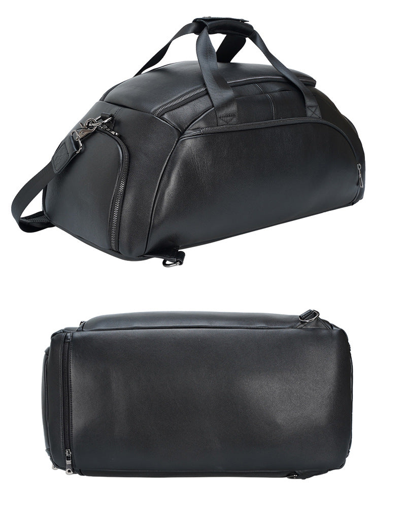 Mens Leather Travel Duffle Bag with Shoe Compartment