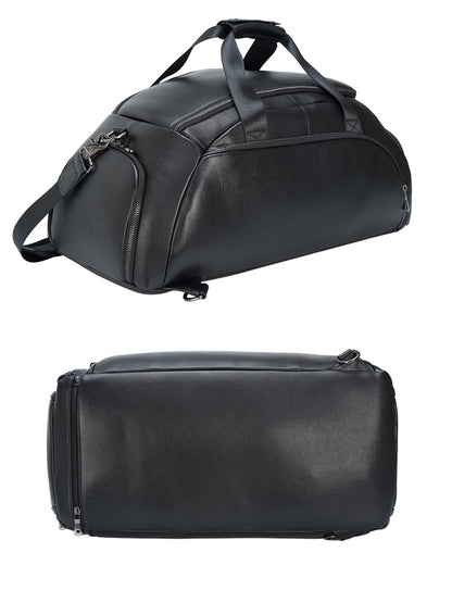 Mens Leather Travel Duffle Bag with Shoe Compartment
