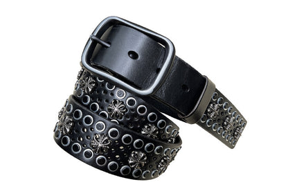 Riveted punk wide cowhide leather belt