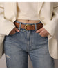 Women’s Brown Leather Belt with Top-Grain Cowhide Brass Buckle