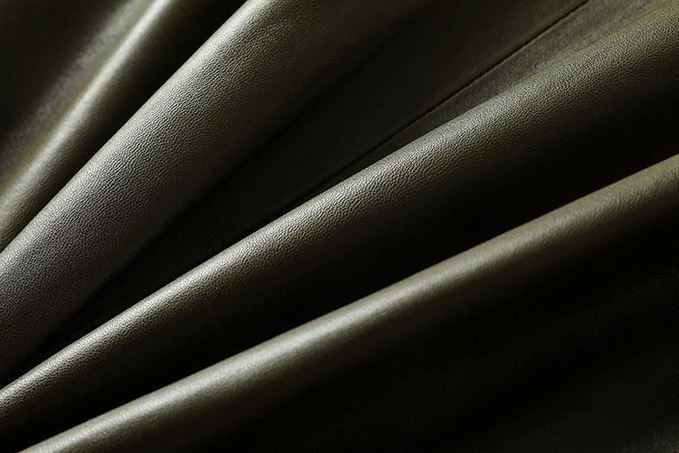 Women Genuine Leather Workwear Vest With Woven Collar