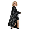 Black Faux Leather Trench Coat with Belted Waist