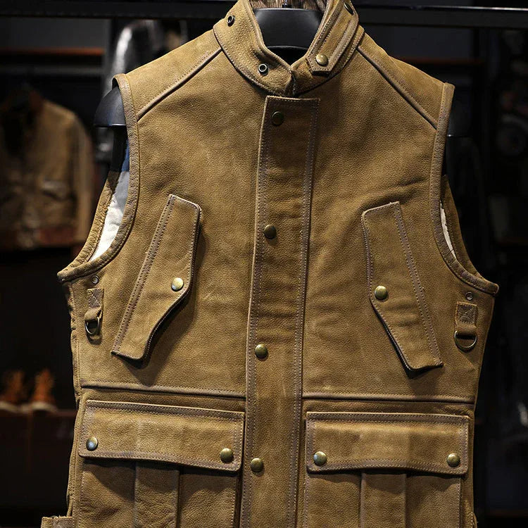Men genuine cowhide biker leather vest