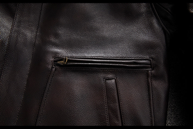 Men’sAviator Leather Flight Jacket with Fur Collar