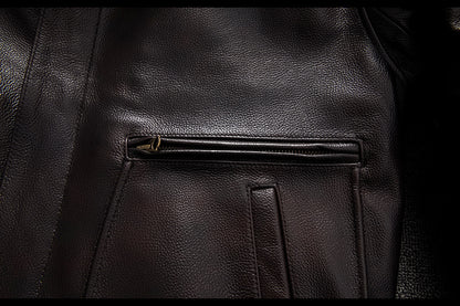 Men’sAviator Leather Flight Jacket with Fur Collar