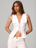 Women’s White Lace Trim Lace-Up Shirt Sleeveless Vest Top