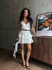 Summer white lace trim belted mini dress